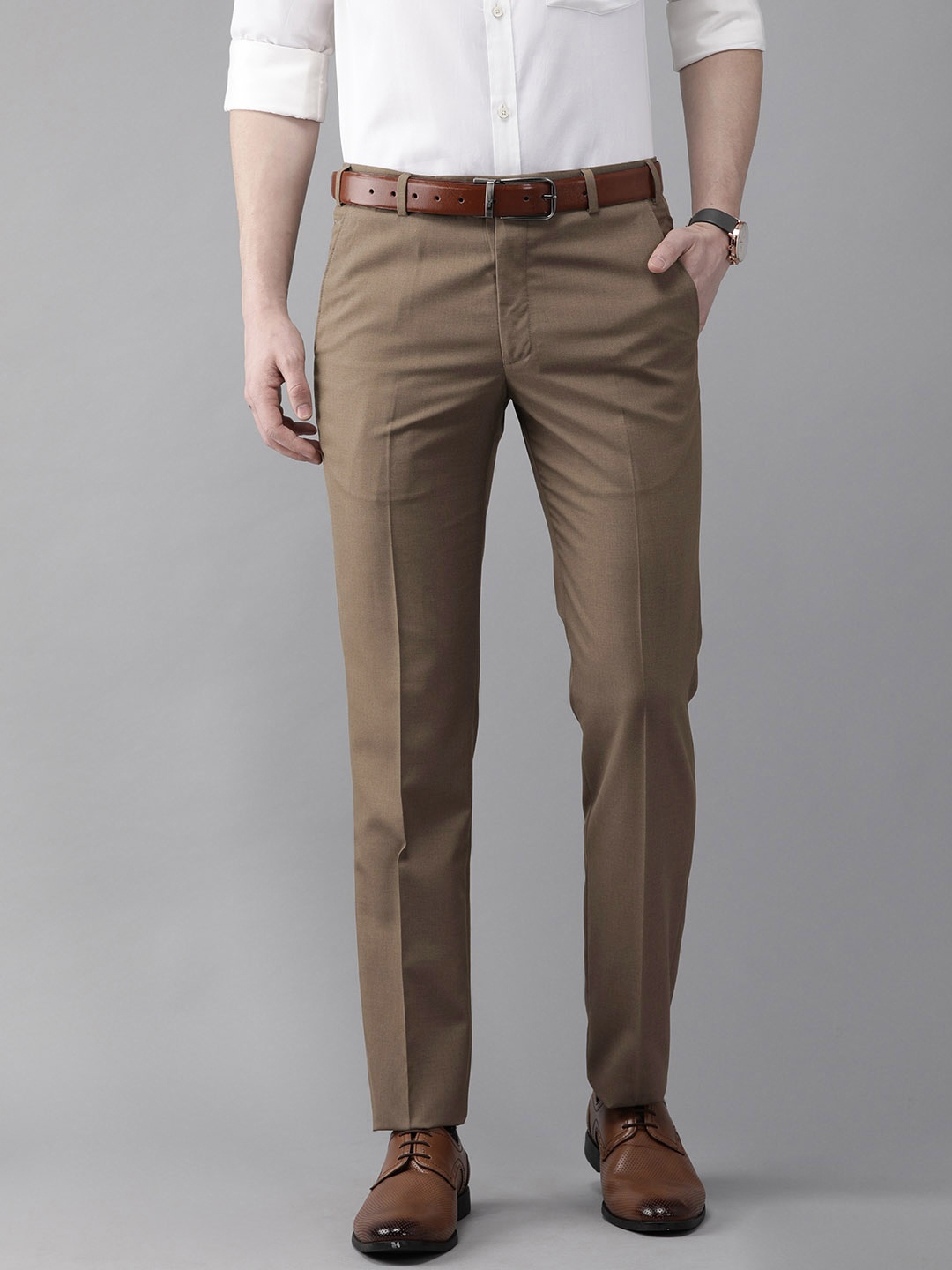 

Park Avenue Men Khaki Super Slim Fit Solid Formal Trousers
