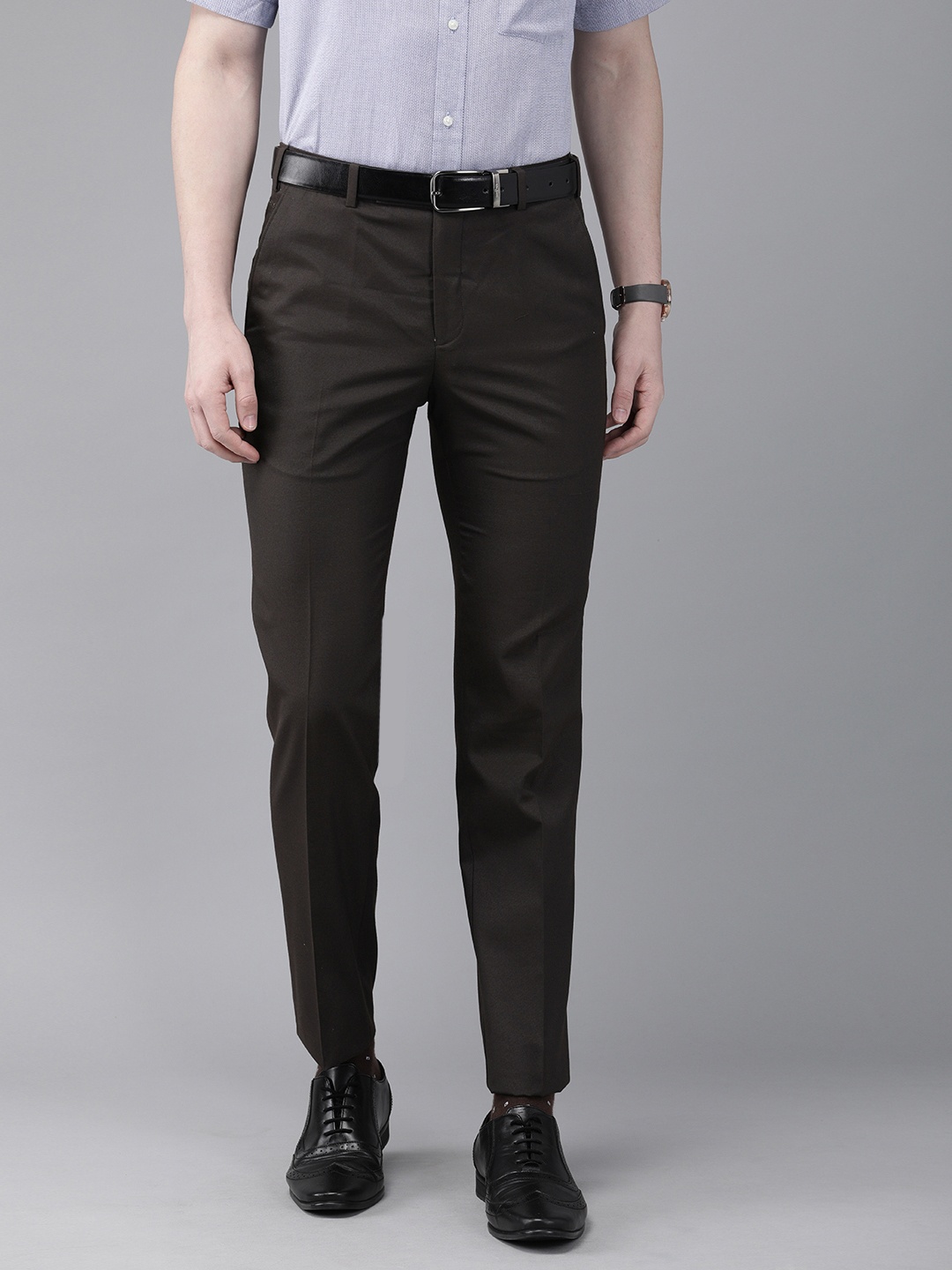 

Park Avenue Men Brown Super Slim Fit Solid Formal Trousers