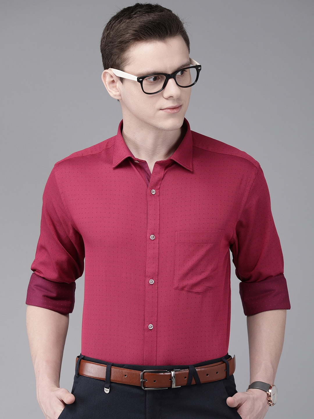 

Park Avenue Men Pink & Purple Regular Fit Self Design Party Shirt
