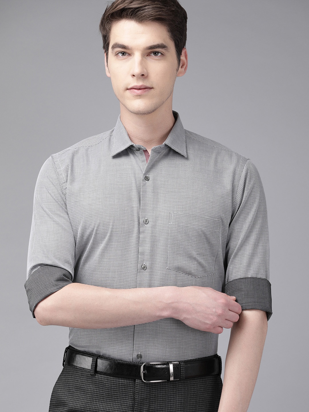 

Park Avenue Men Grey Slim Fit Self Design Formal Shirt