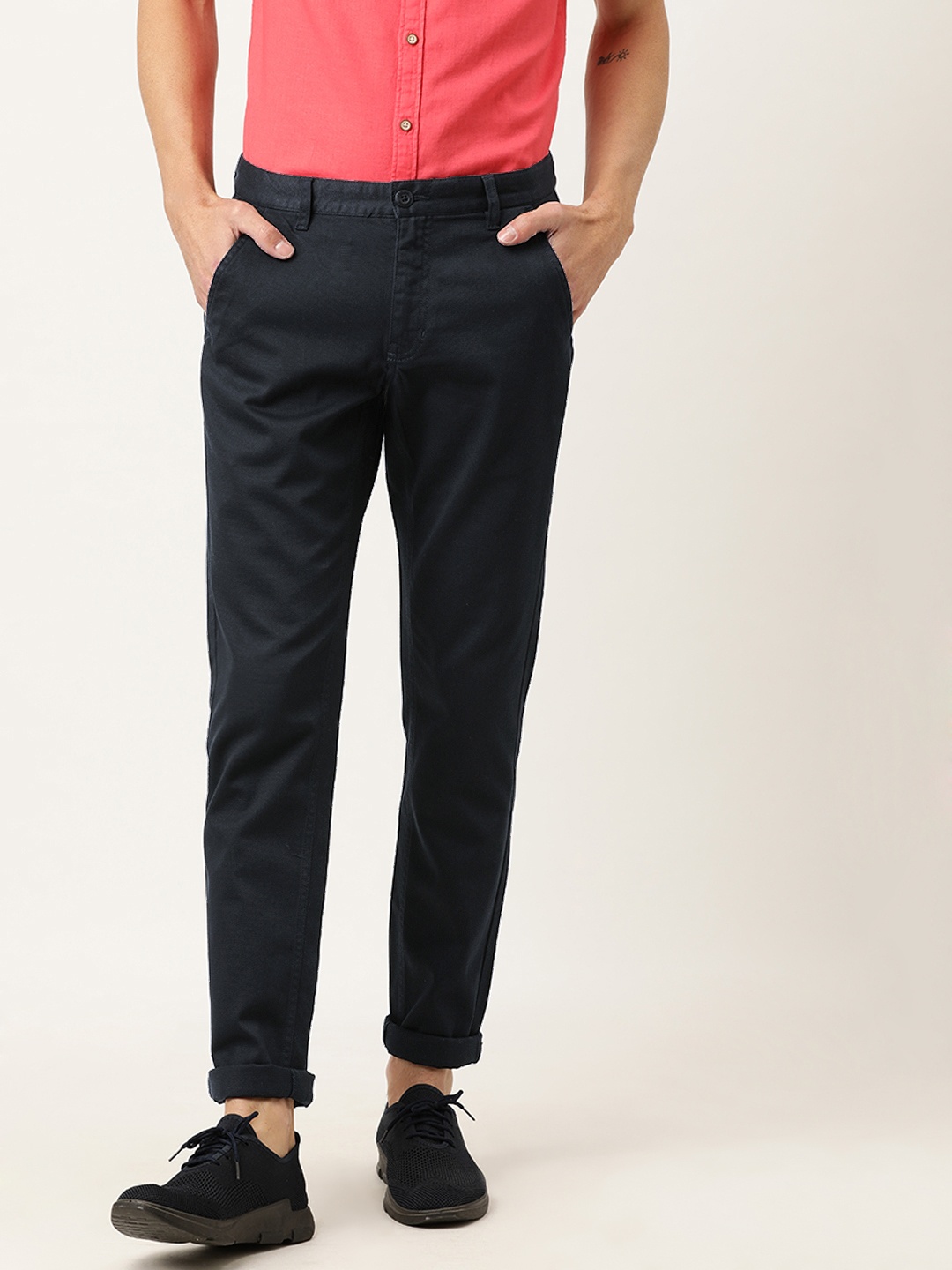 

Flying Machine Men Navy Blue Super Slim Fit Solid Chinos