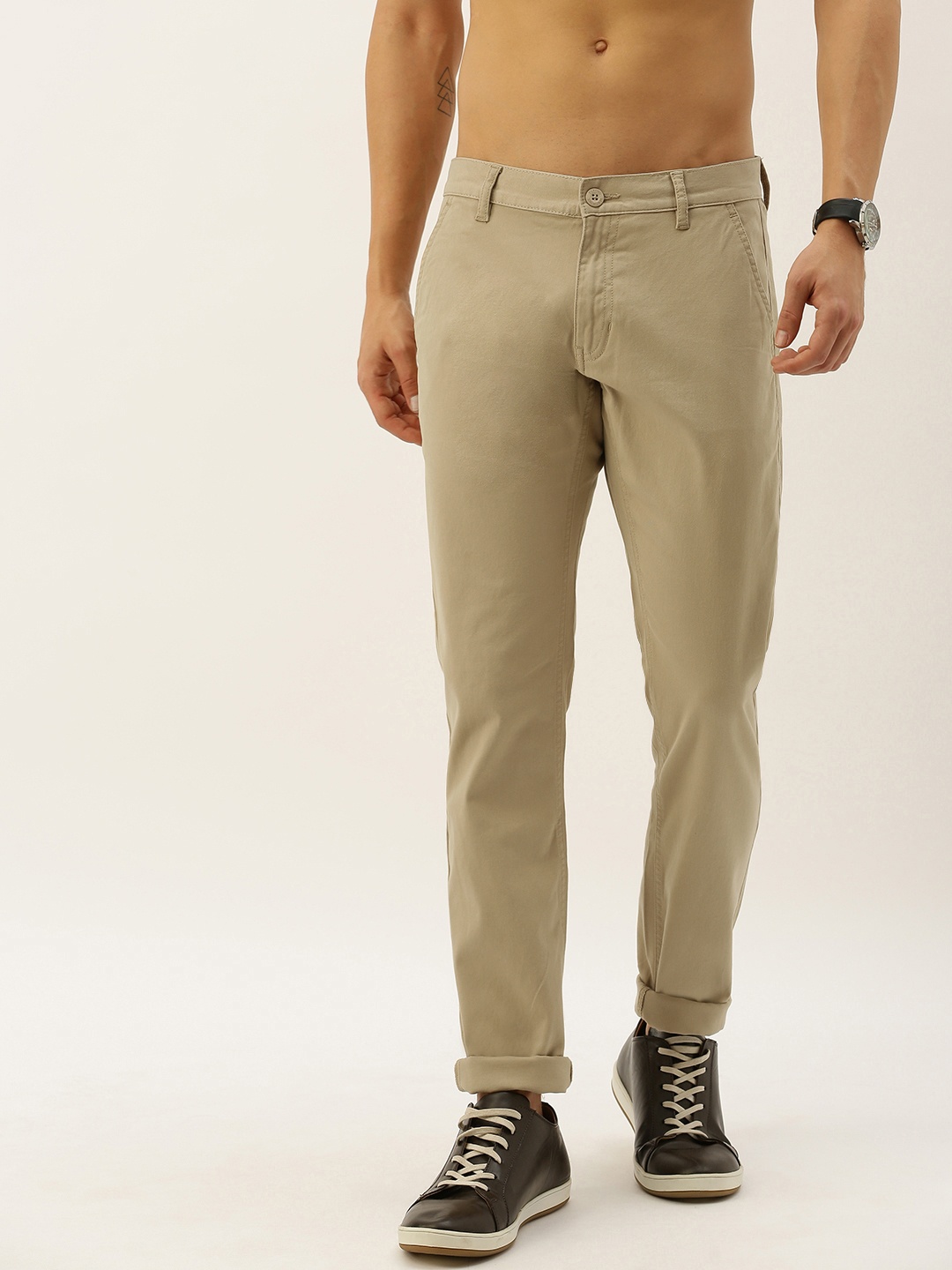 

Flying Machine Men Beige Super Slim Fit Solid Chinos
