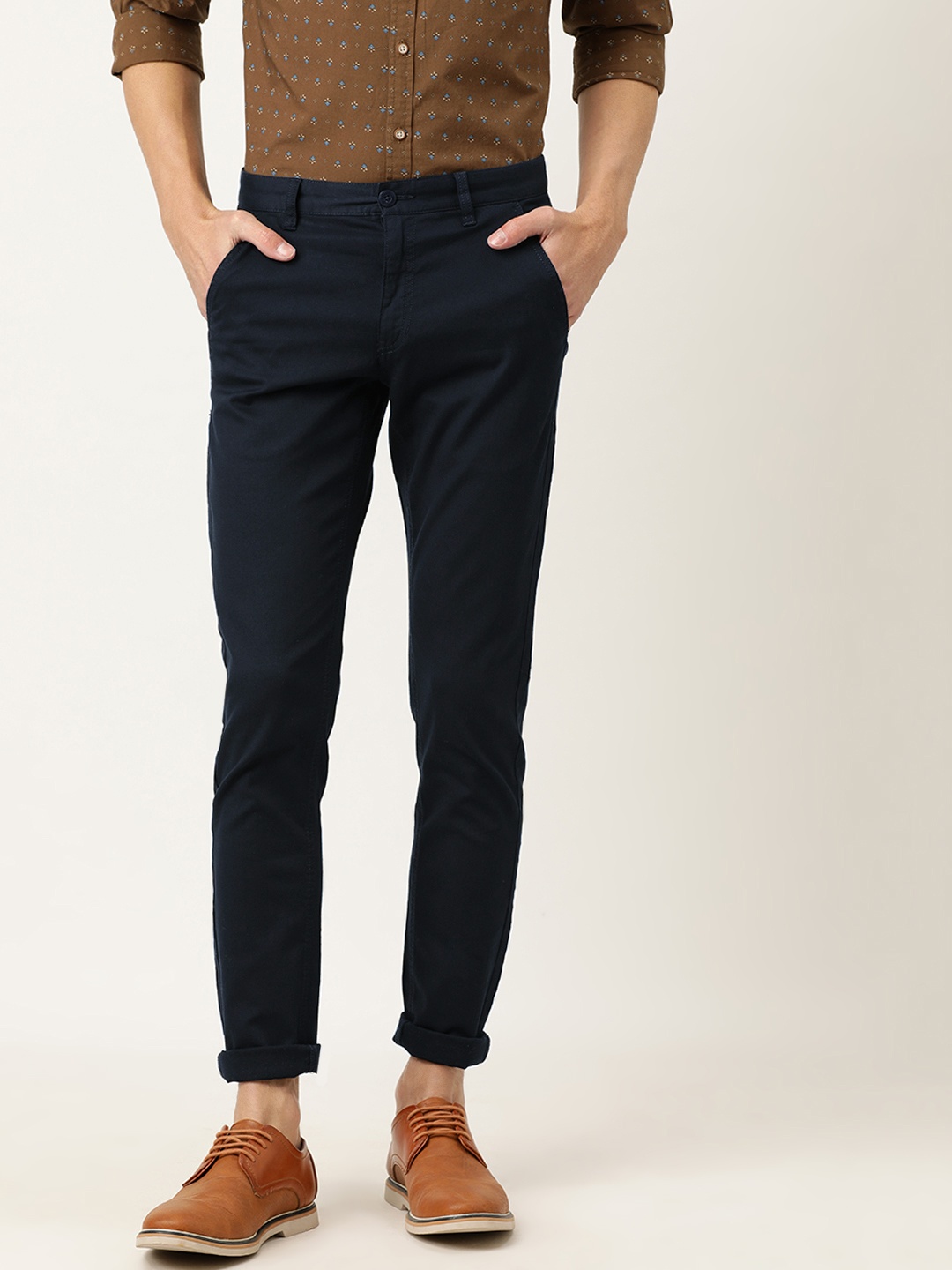 

Flying Machine Men Navy Blue Super Slim Fit Solid Chinos