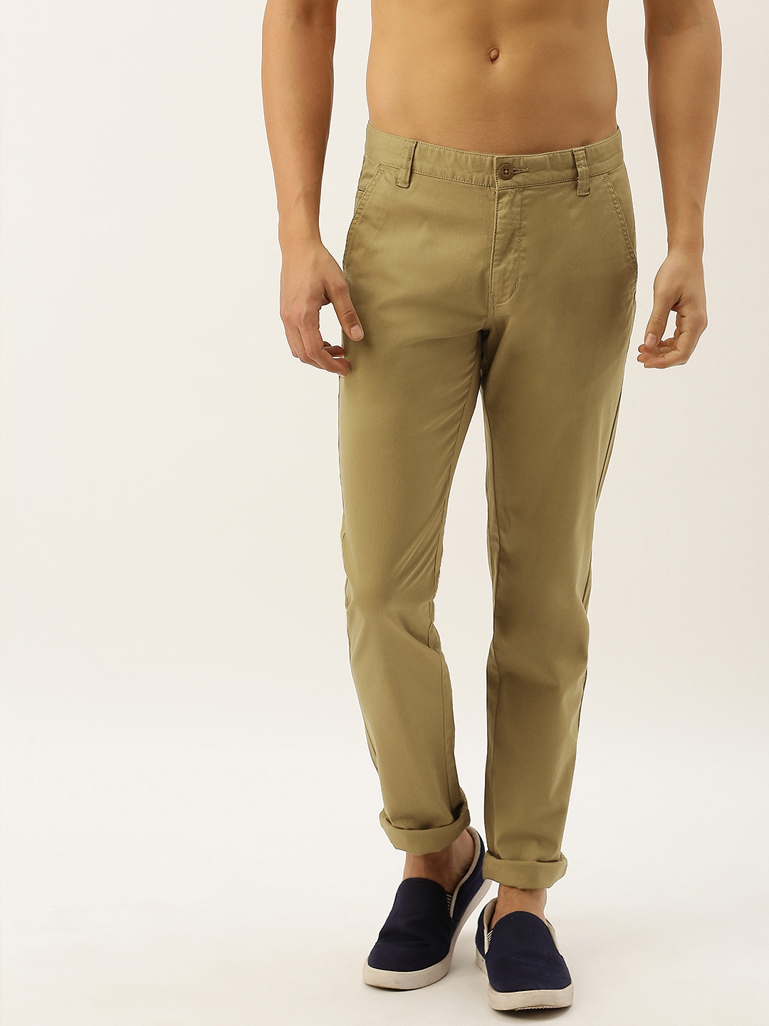 

Flying Machine Men Khaki Slim Fit Solid Regular Trousers
