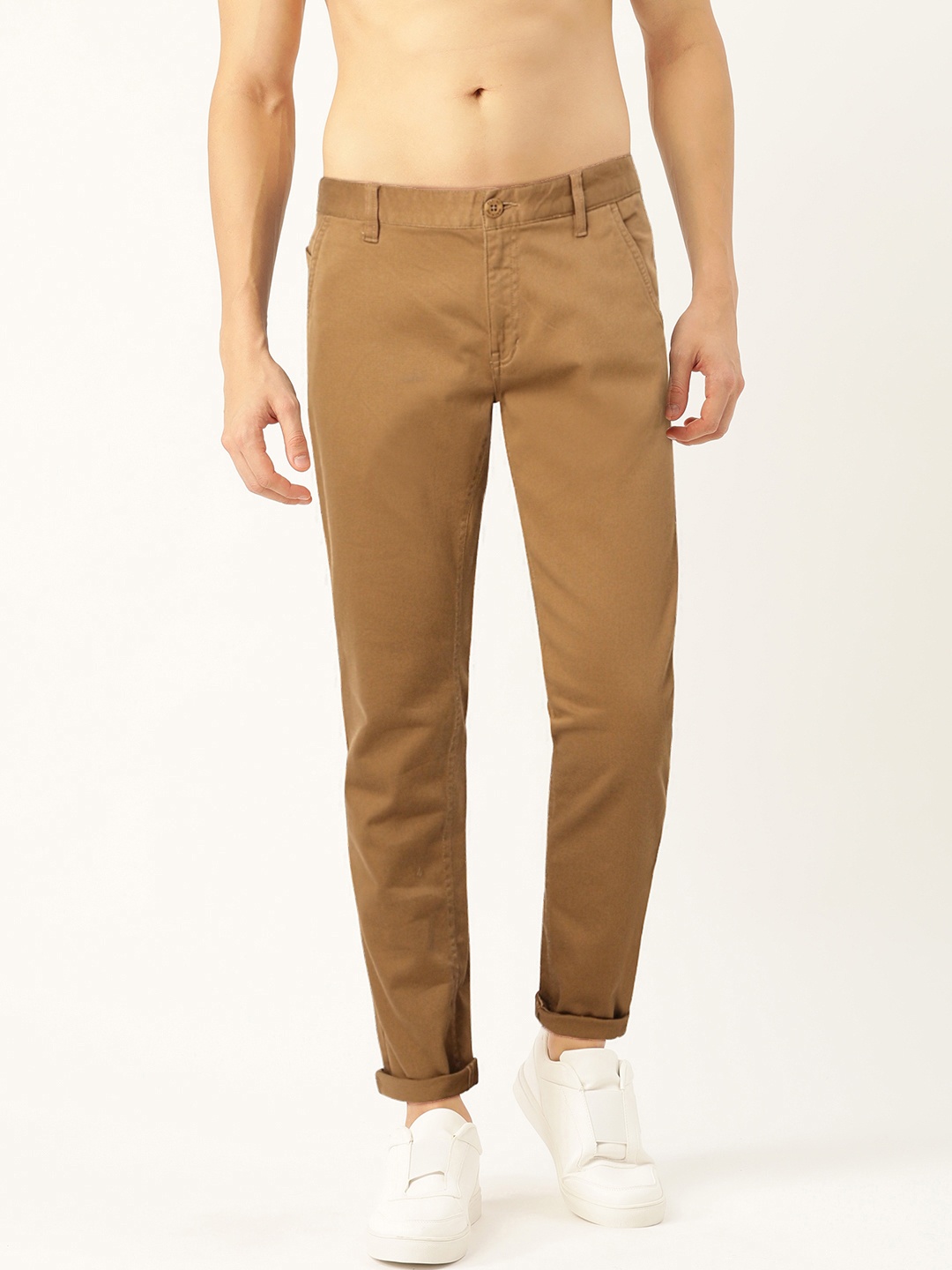

Flying Machine Men Khaki Slim Fit Solid Regular Trousers