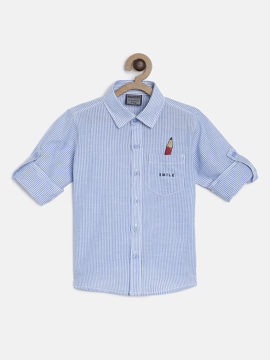 

RIKIDOOS Boys Blue & White Striped Regular Fit Casual Shirt