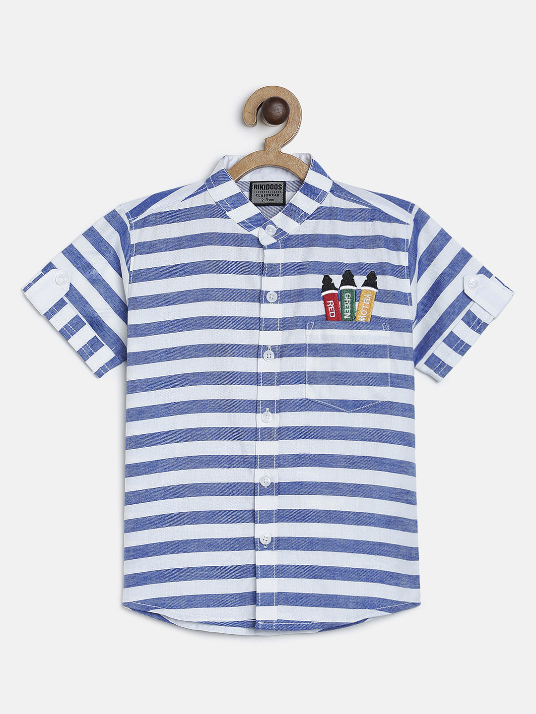 

RIKIDOOS Boys Blue & White Striped Regular Fit Casual Shirt