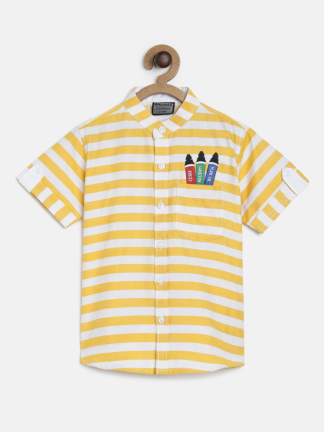 

RIKIDOOS Boys Yellow & White Striped Regular Fit Casual Shirt