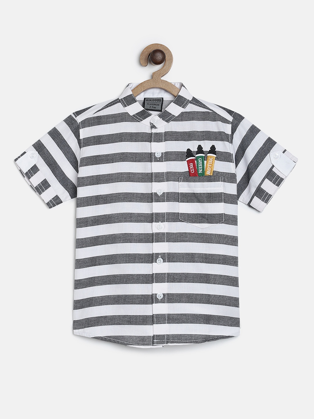 

RIKIDOOS Boys Grey & White Striped Regular Fit Casual Shirt