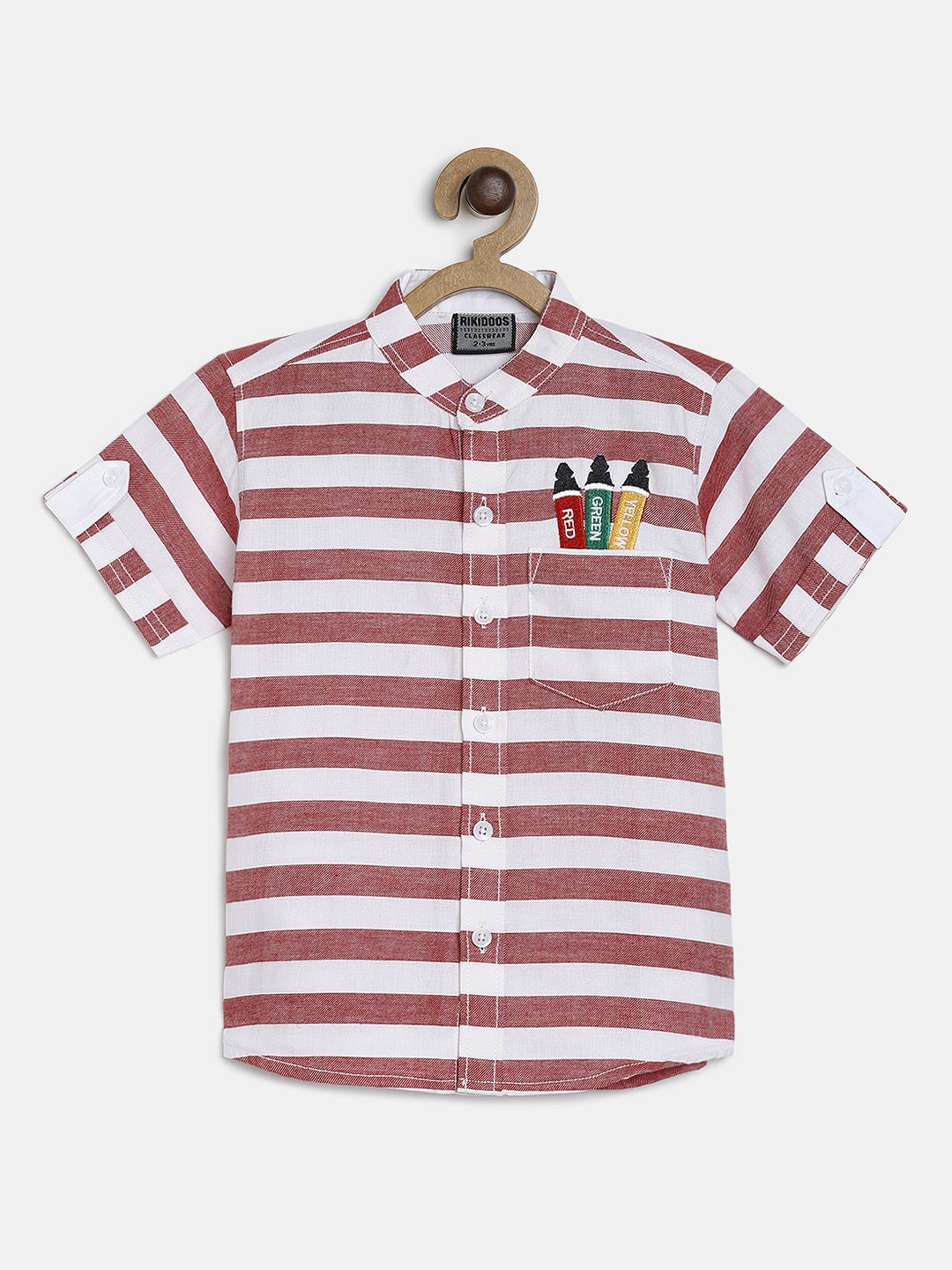 

RIKIDOOS Boys Maroon & Off-White Striped Regular Fit Casual Shirt