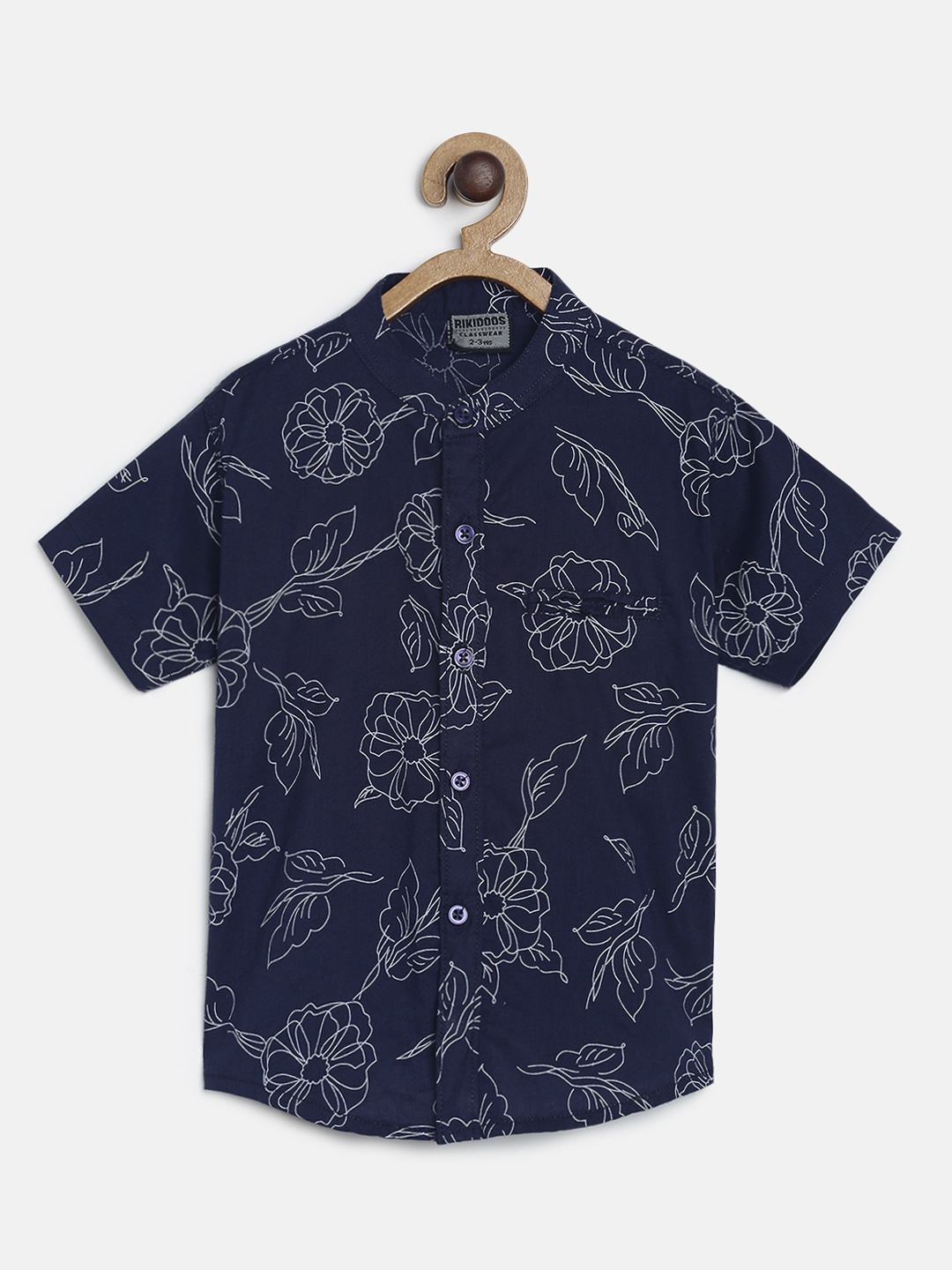 

RIKIDOOS Boys Navy Blue & White Printed Regular Fit Casual Shirt