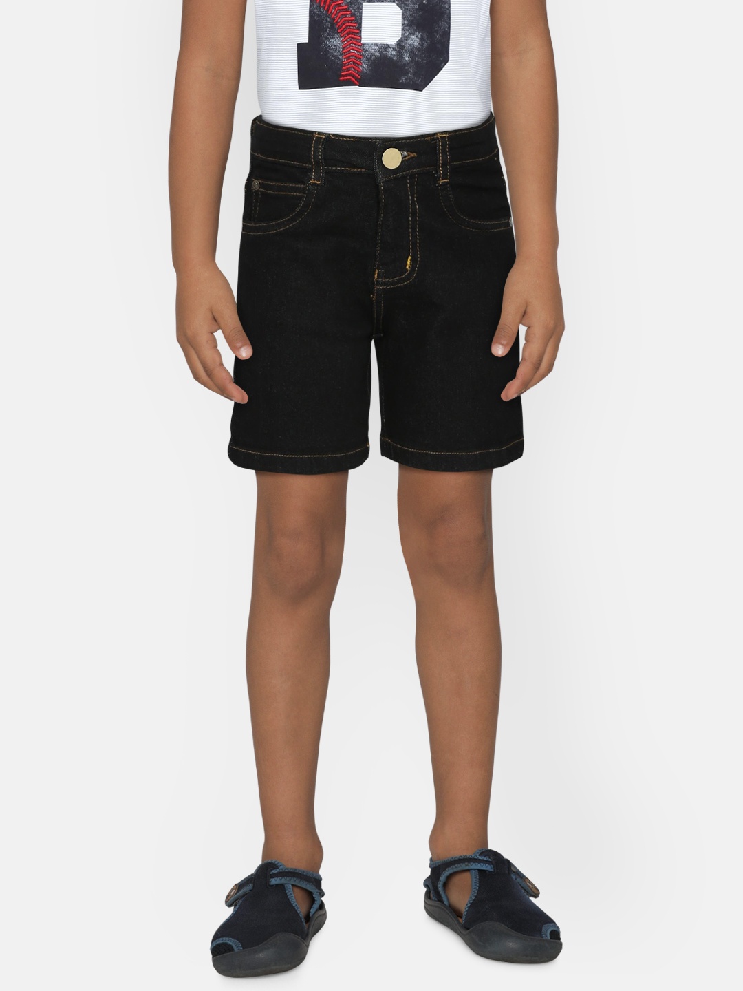 

RIKIDOOS Boys Black Solid Regular Fit Denim Shorts