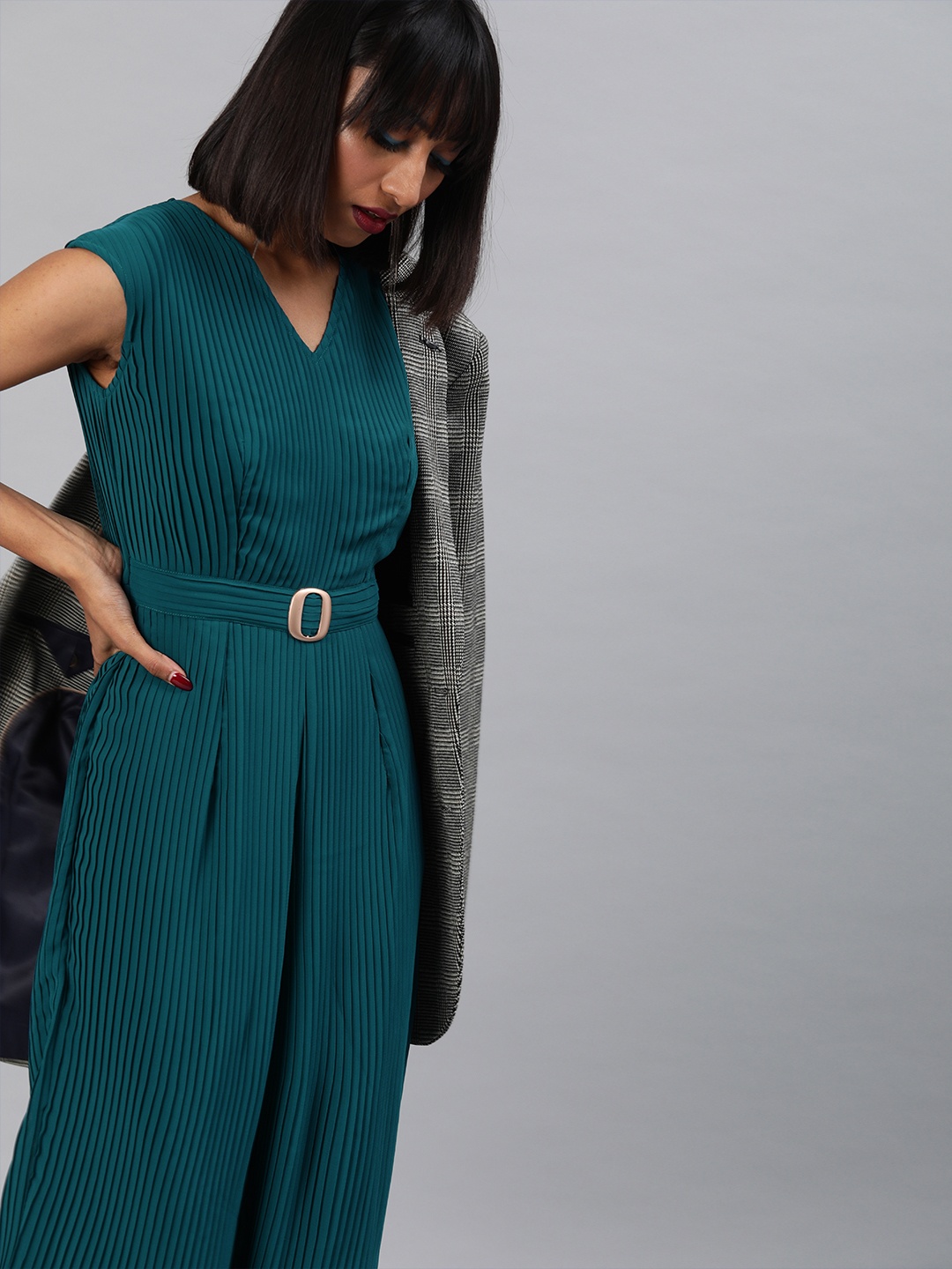 

Miss Chase Women Teal Blue Solid Basic Jumpsuit