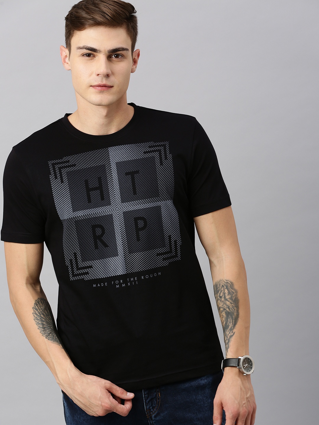 

Huetrap Men Black Rogue Graphic Printed Round Neck Pure Cotton T-shirt