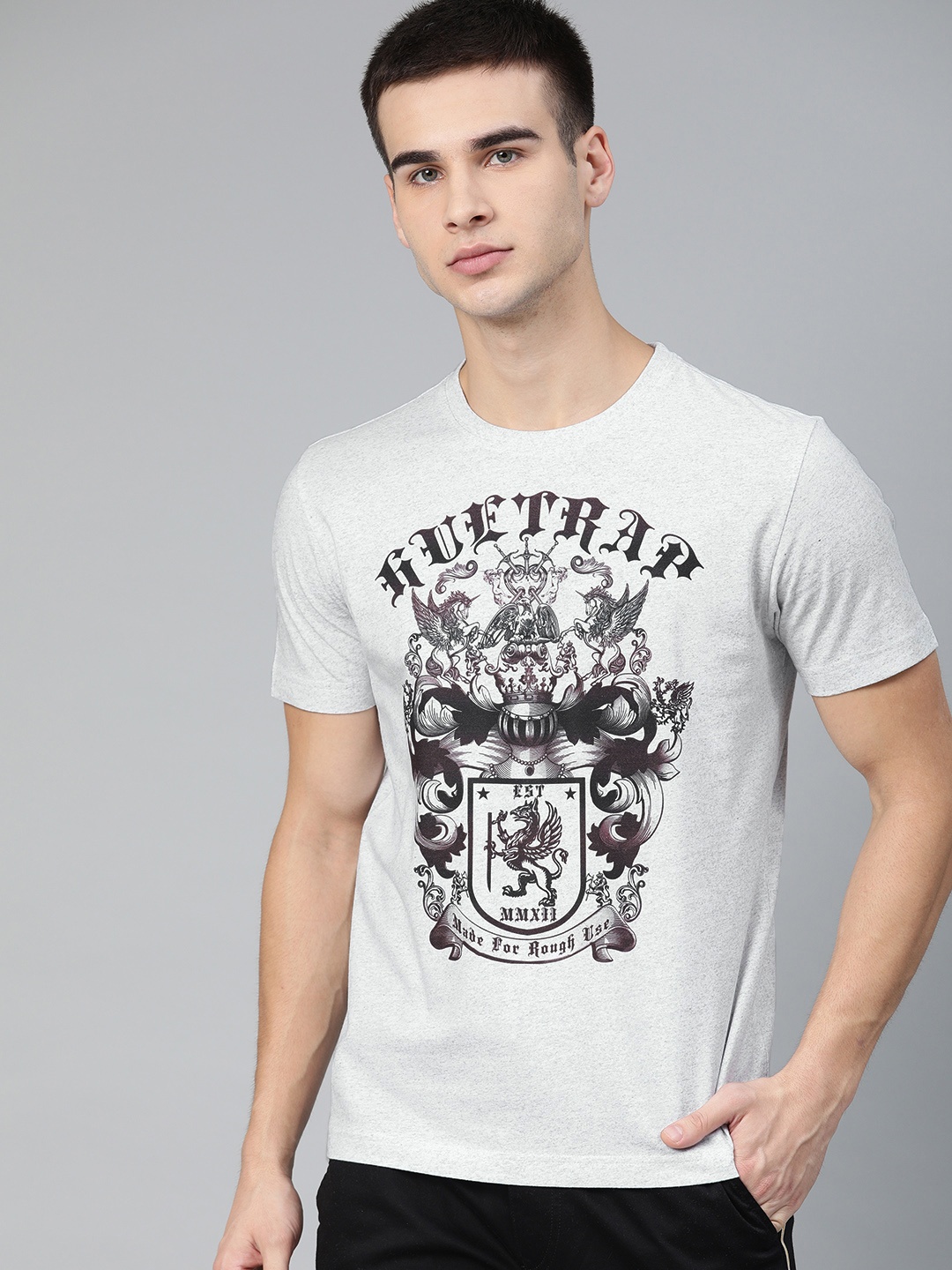 

Huetrap Men White Printed Round Neck Sustainable T-shirt