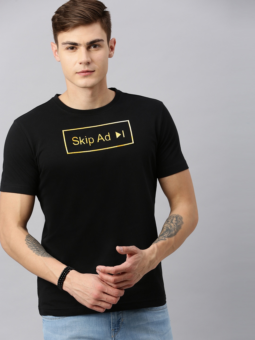 

Huetrap Men Black Printed Round Neck Sustainable T-shirt