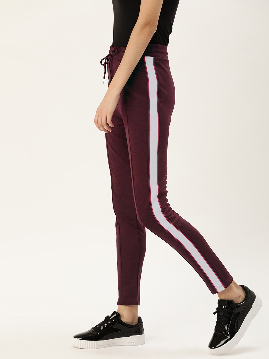 

FOREVER 21 Women Burgundy Solid Straight Fit Track Pants
