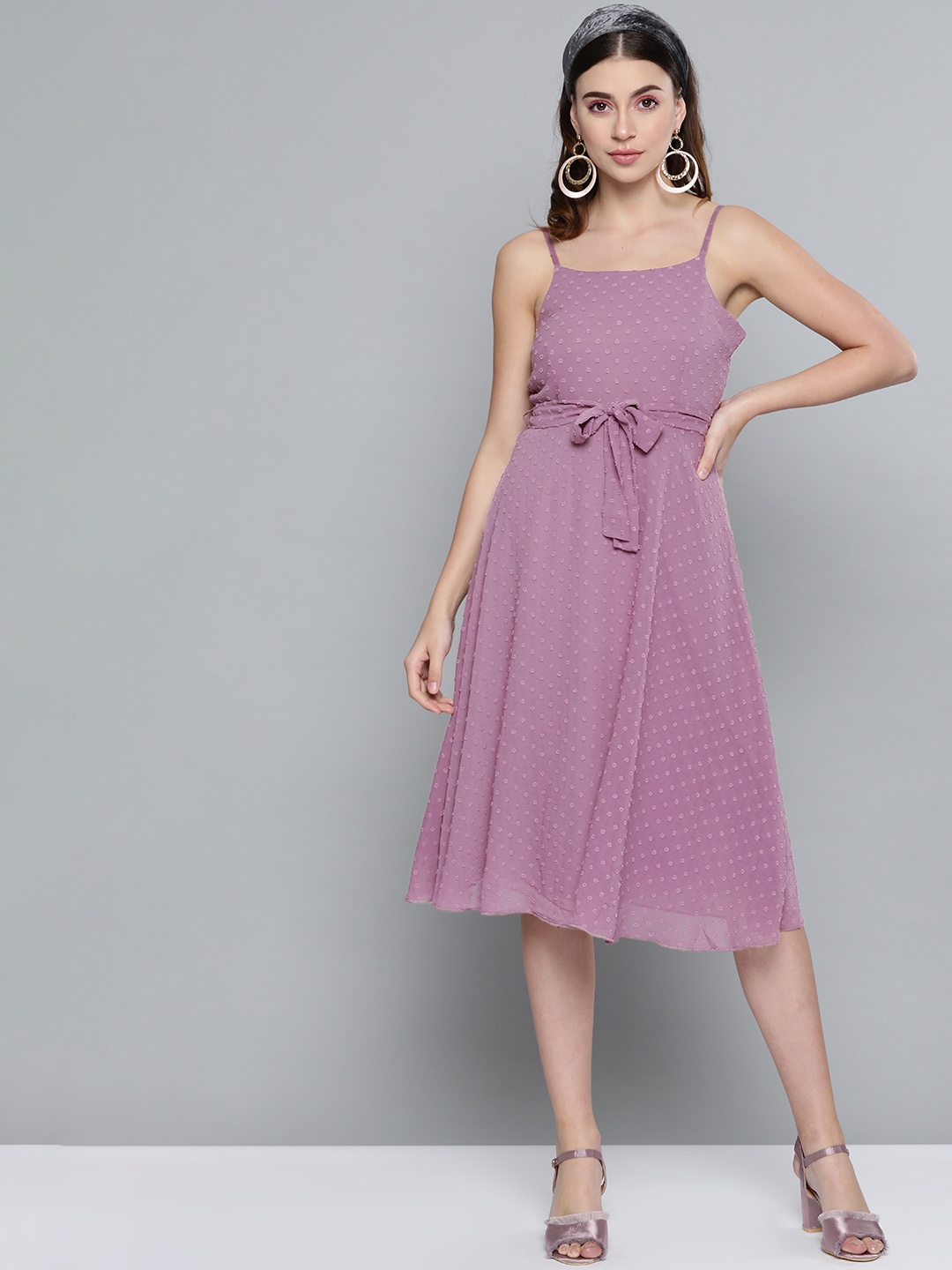 

SASSAFRAS Mauve Dobby Weave A-Line Dress