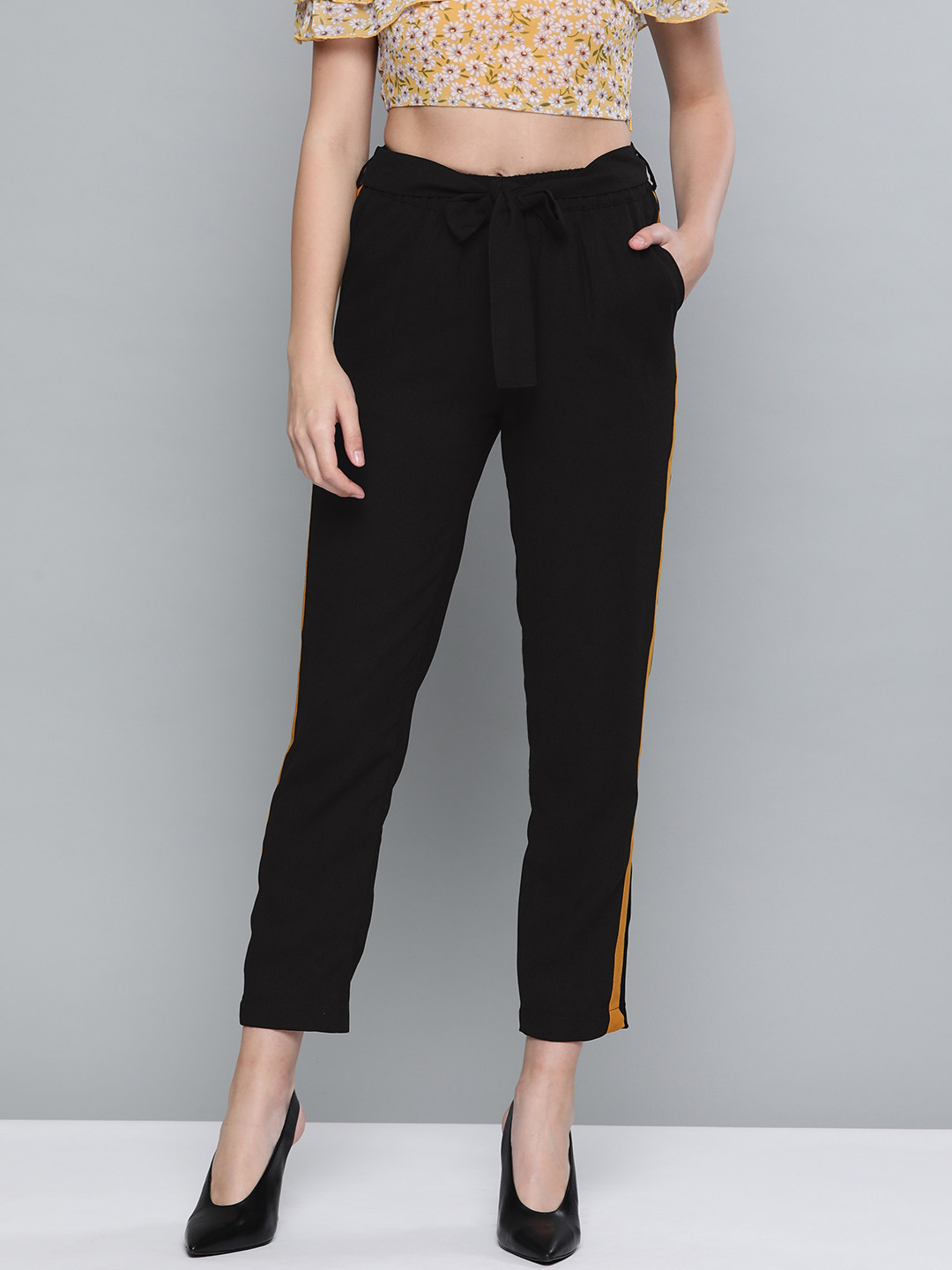 

SASSAFRAS Women Black Tapered Fit Solid Regular Trousers