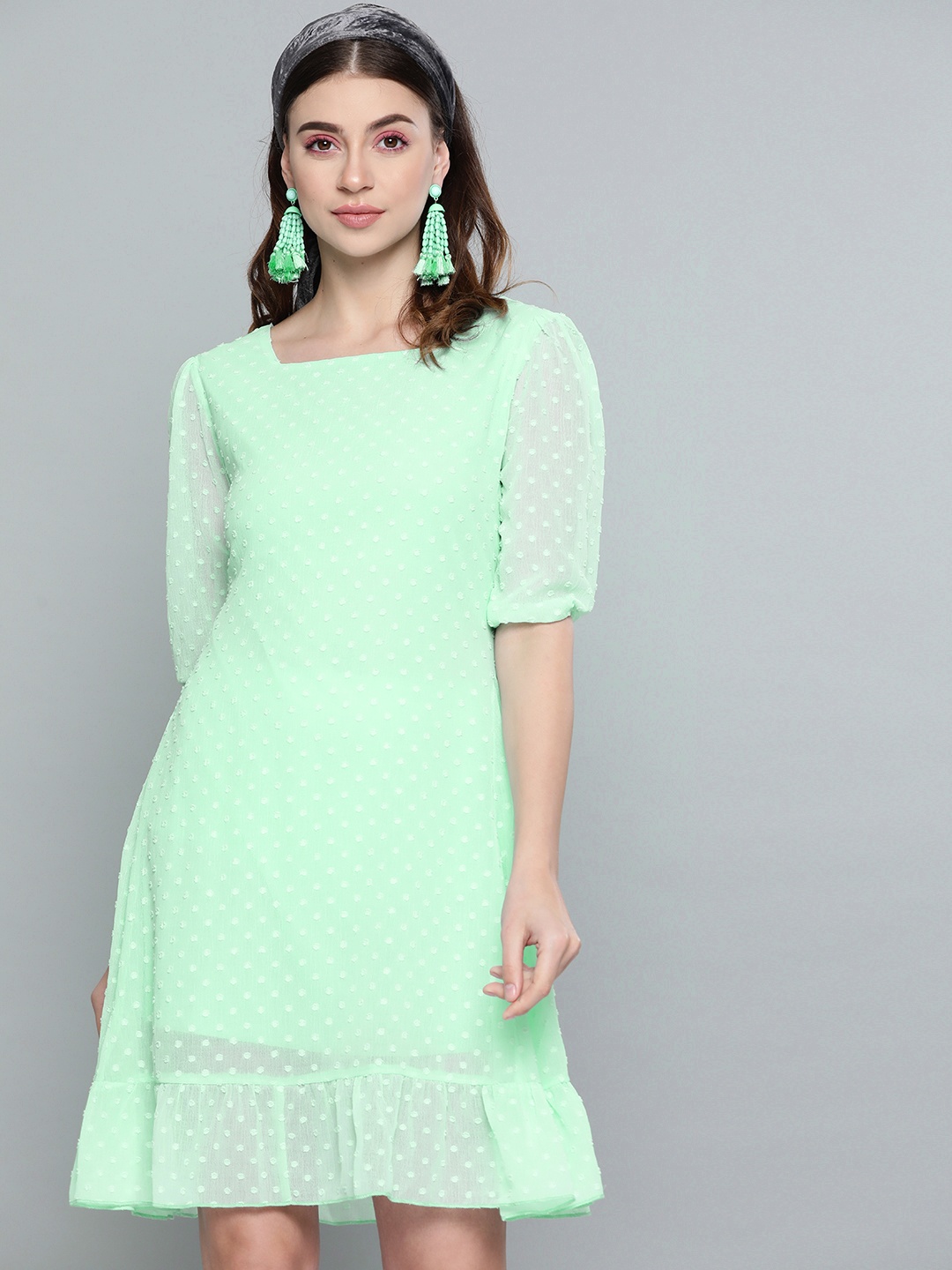 

SASSAFRAS Sea Green Dobby Weave A-Line Dress