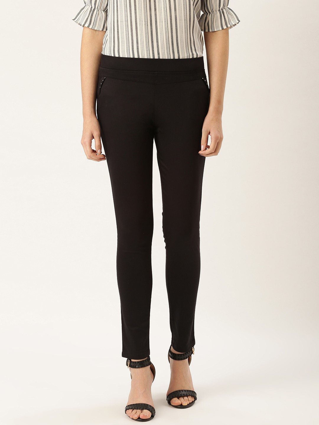 

urSense Women Black Skinny Fit Solid Treggings
