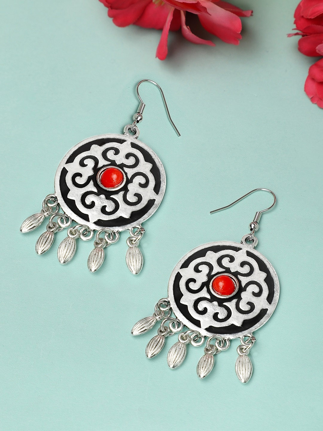 

Rubans Silver-Plated Oxidised Classic Drop Earrings