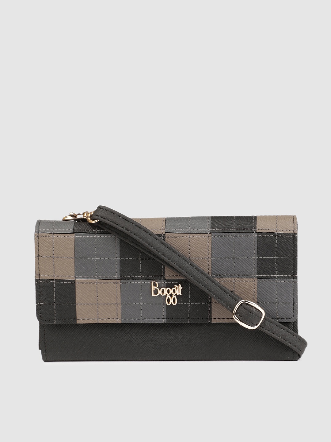 

Baggit Women Black & Grey Checked LORI Two Fold Wallet