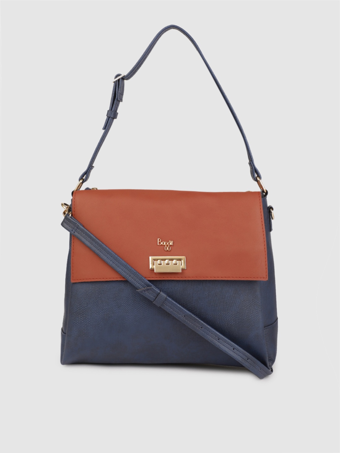 

Baggit Navy Blue & Rust Brown Colourblocked Hobo Bag