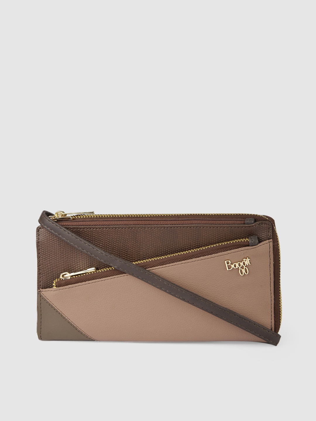 

Baggit Women Brown & Pink Colourblocked Zip Around Wallet