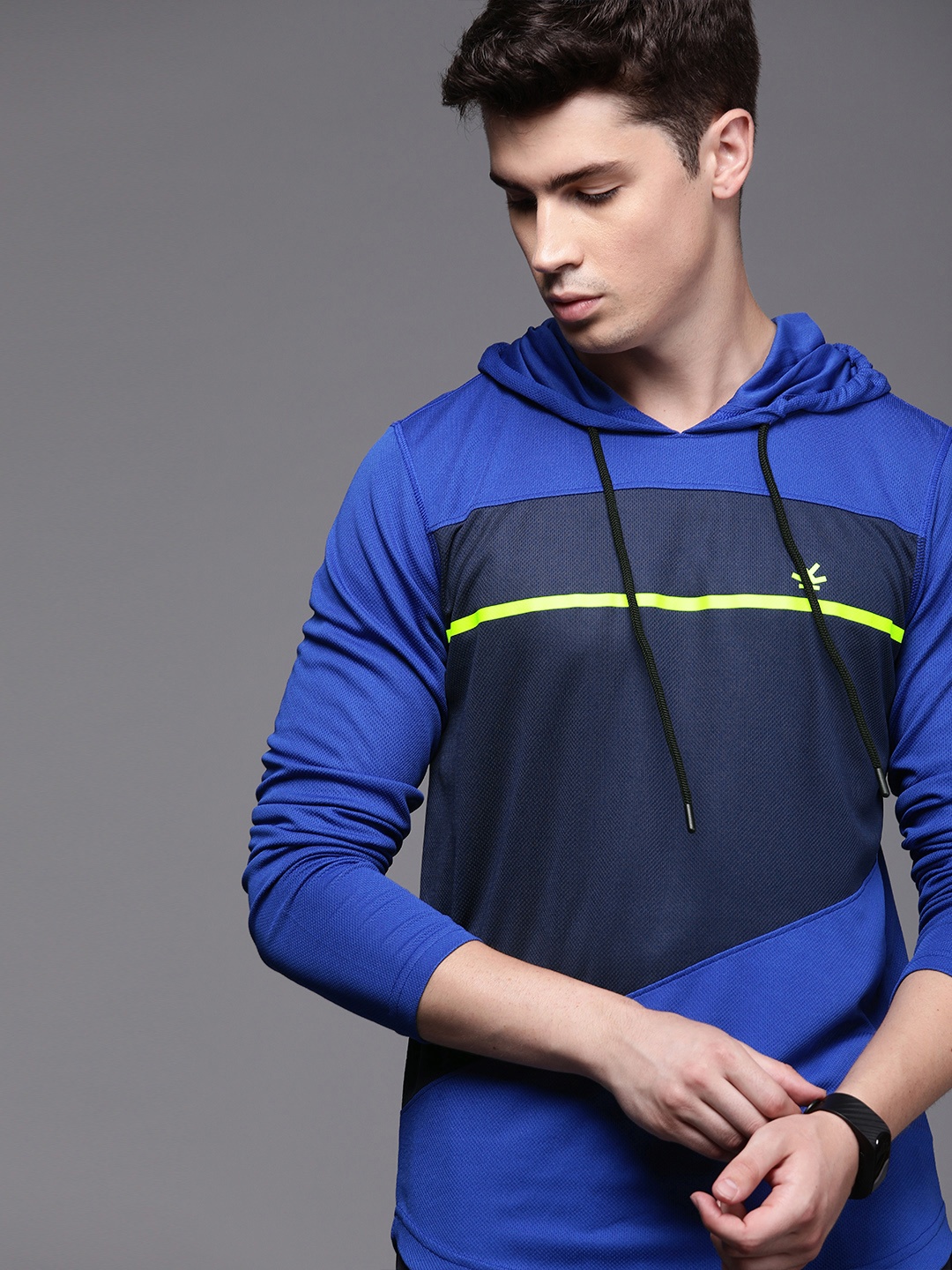 

WROGN ACTIVE Men Navy Blue Colourblocked Hooded Sweatshirt