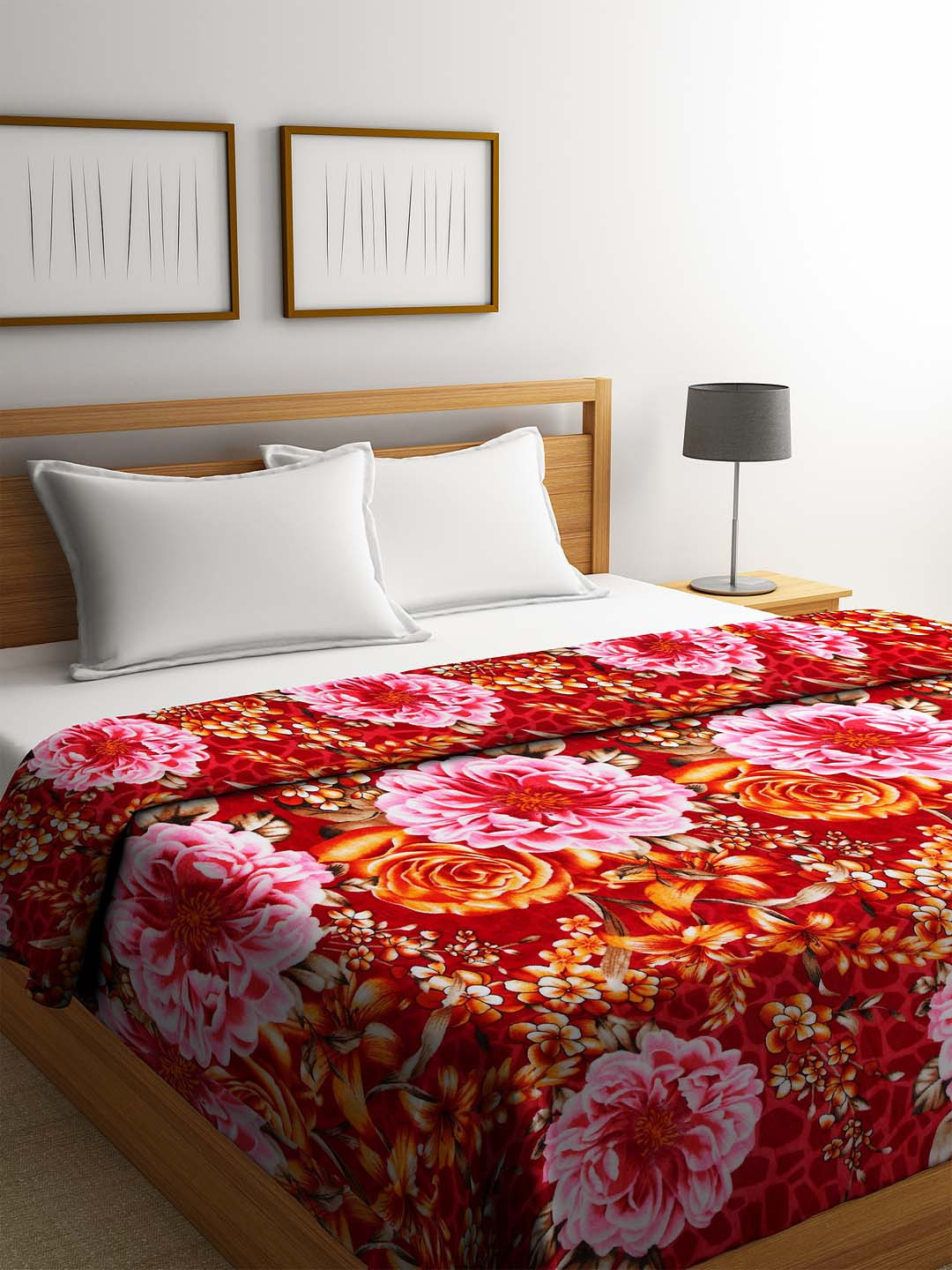 

KLOTTHE Red & Pink Floral Print AC Room 233 GSM Double Bed Comforter
