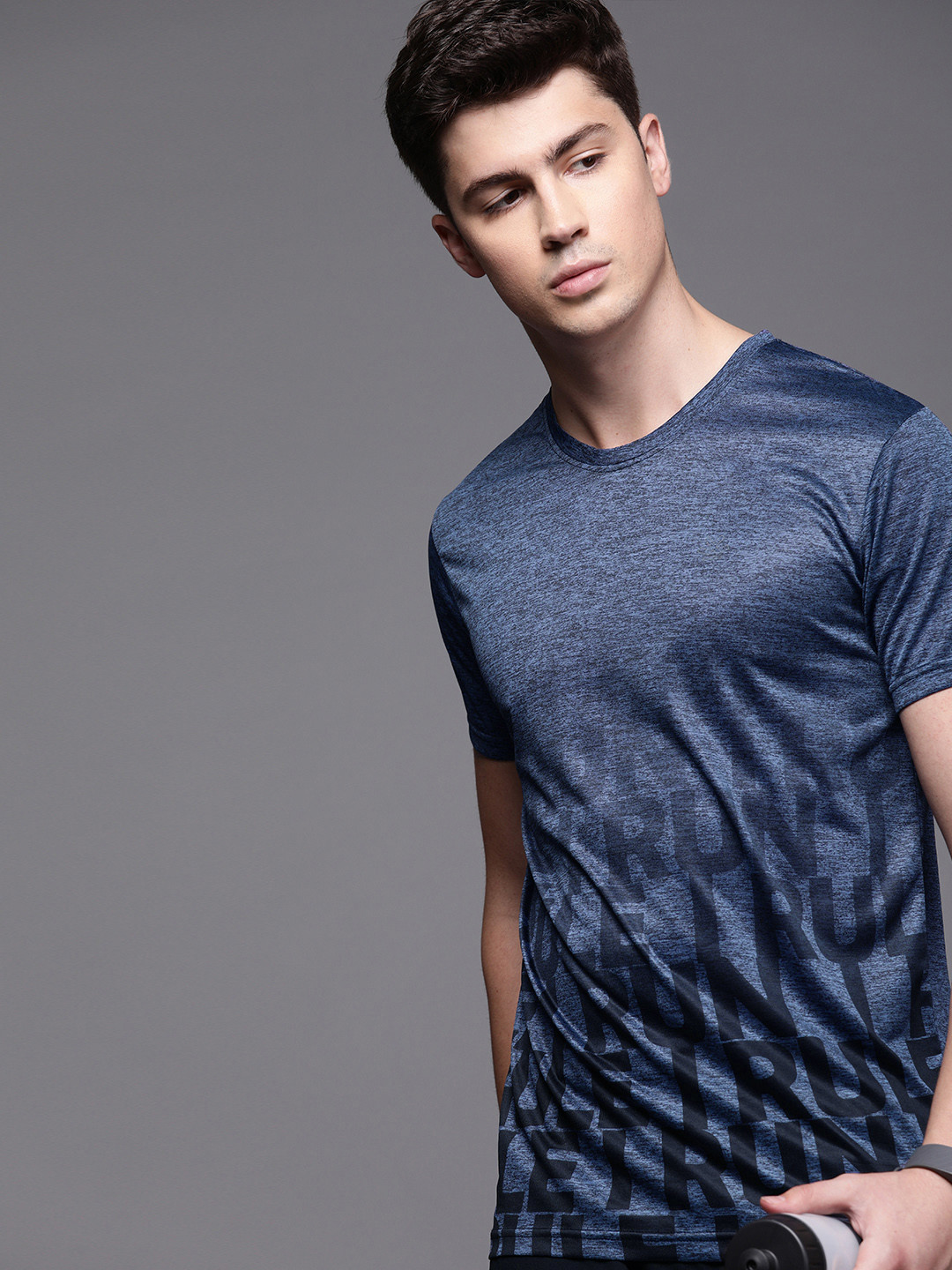 

WROGN ACTIVE Men Navy Blue Placement Printed Round Neck T-shirt