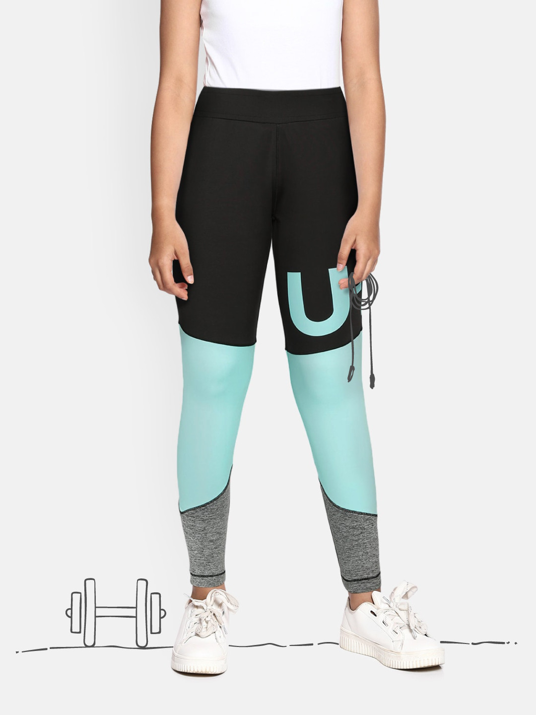 

HRX by Hrithik Roshan Girls Black Colorblock Rapid-Dry, Antimicrobial Lycra Active Tights