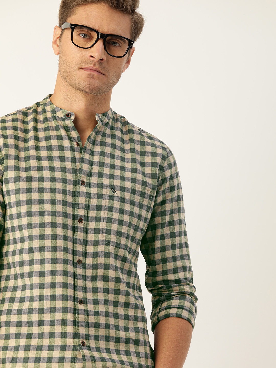 

Mr Bowerbird Men Green & Beige Tailored Fit Checked Casual Shirt