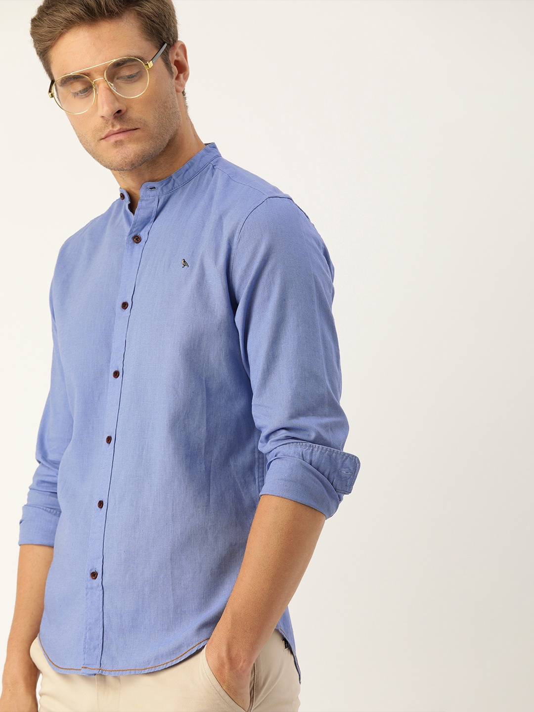 

Mr Bowerbird Men Blue Tailored Fit Solid Casual Shirt