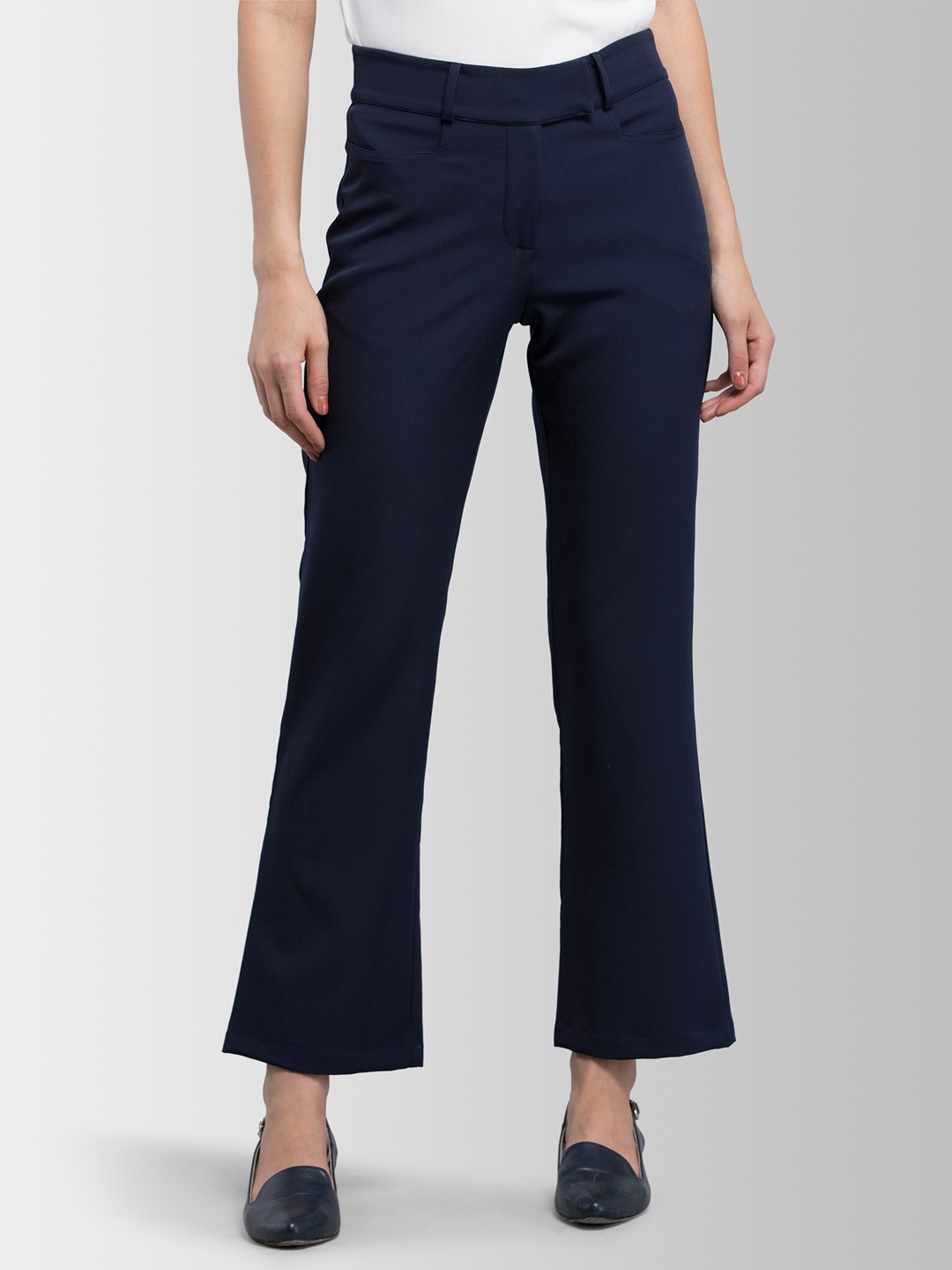 

FableStreet Women Navy Blue Bootcut Solid Formal Trousers