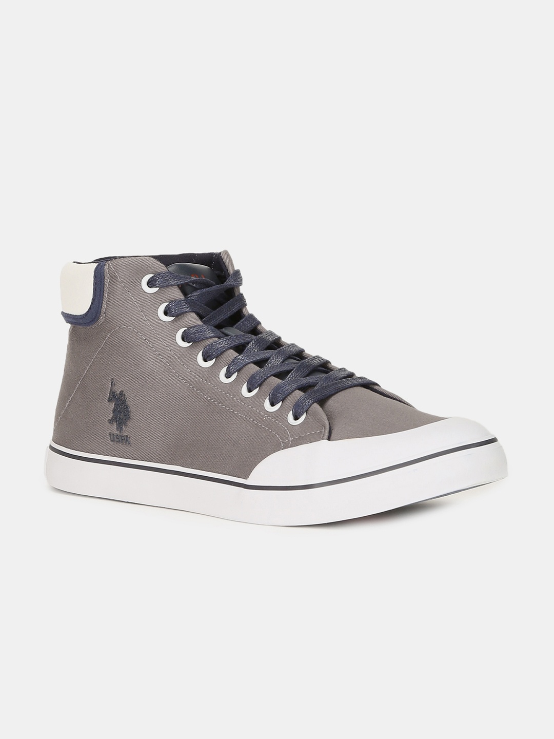 

U.S. Polo Assn. Men Grey Colourblocked Canvas Mid-Top Sneakers
