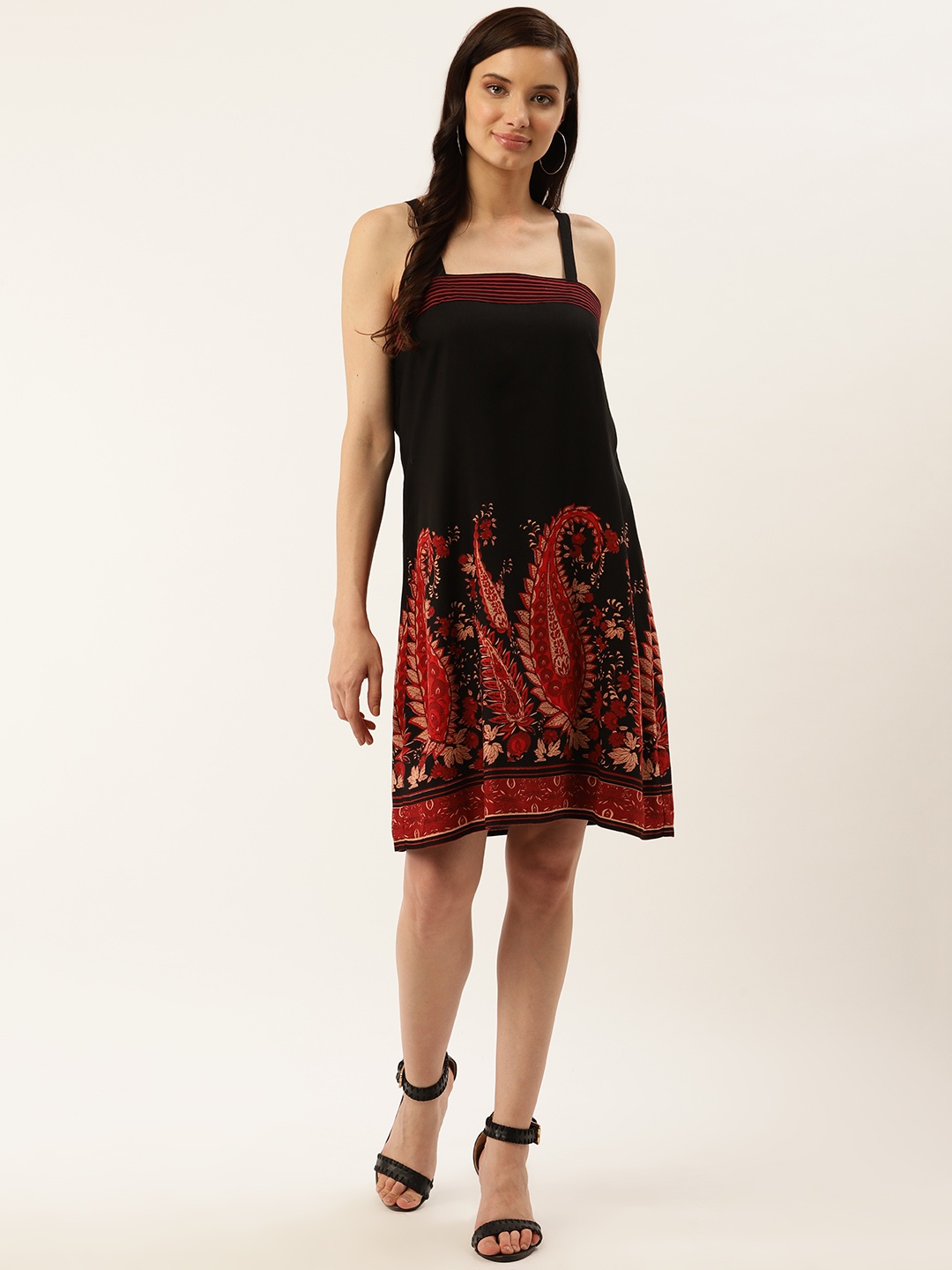 

Taurus Women Black & Red Printed A-Line Dress