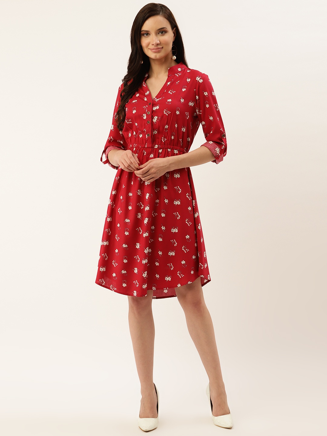 

Taurus Women Red & White Printed A-Line Dress