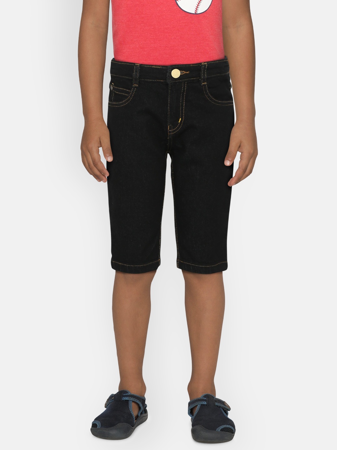

RIKIDOOS Boys Black Solid Regular Fit Denim Shorts
