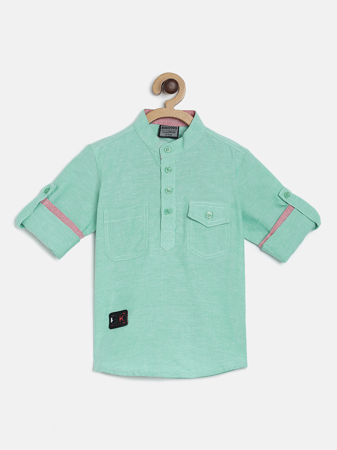 

RIKIDOOS Boys Green Solid Straight Kurta