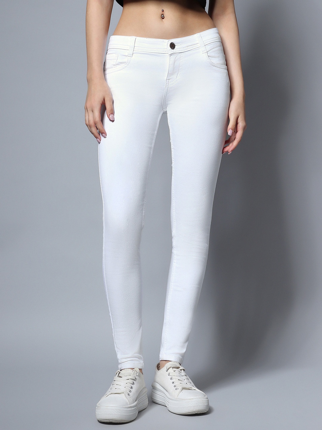 

High Star Women Plus Size White Slim Fit Mid-Rise Clean Look Stretchable Jeans