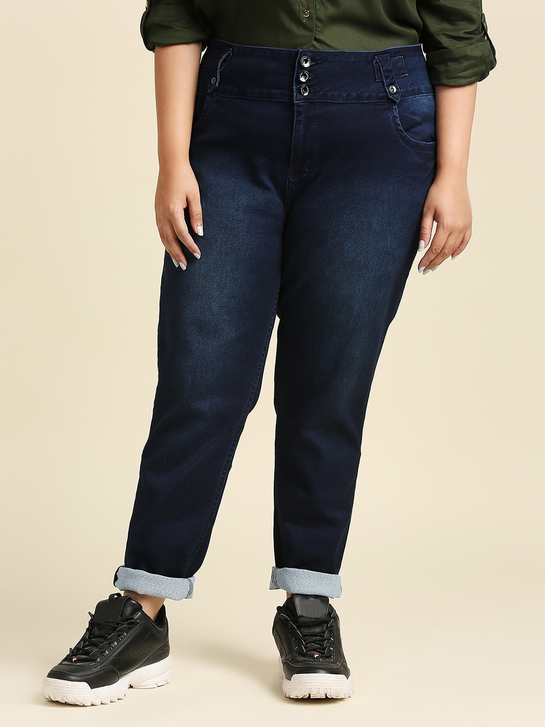 

High Star Women Plus Size Blue Slim Fit High-Rise Clean Look Stretchable Jeans