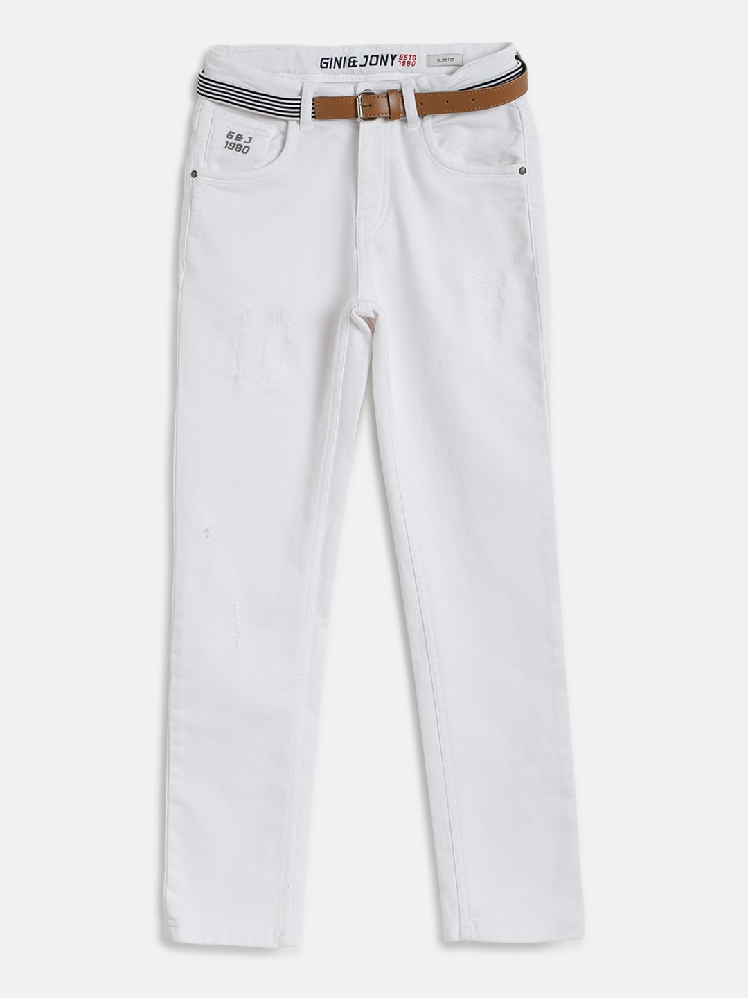 

Gini and Jony Boys White Slim Fit Mid-Rise Clean Look Stretchable Jeans with Belt