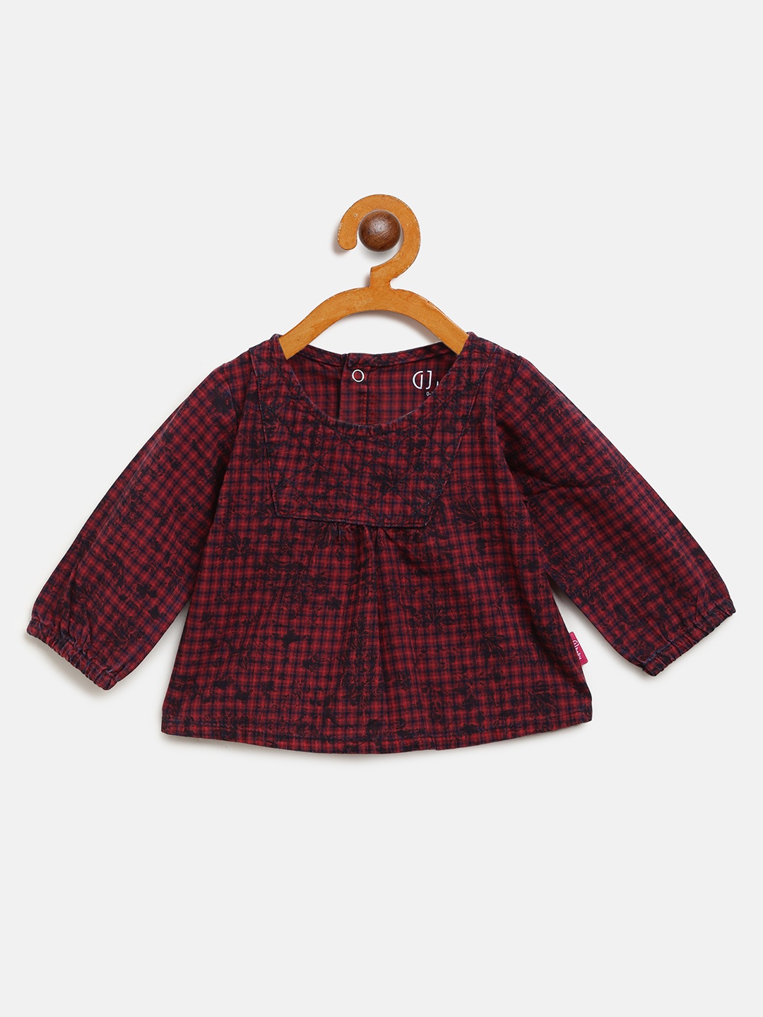 

Gini and Jony Girls Maroon & Navy Blue Checked A-Line Pure Cotton Top