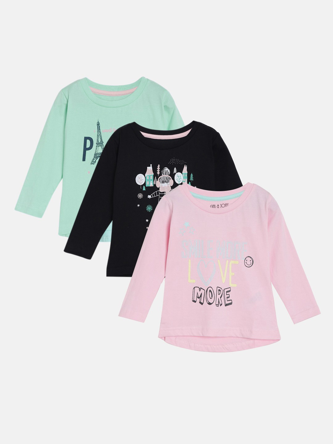 

Gini and Jony Girls Set of 3 Printed Round Neck Pure Cotton T-shirts, Pink