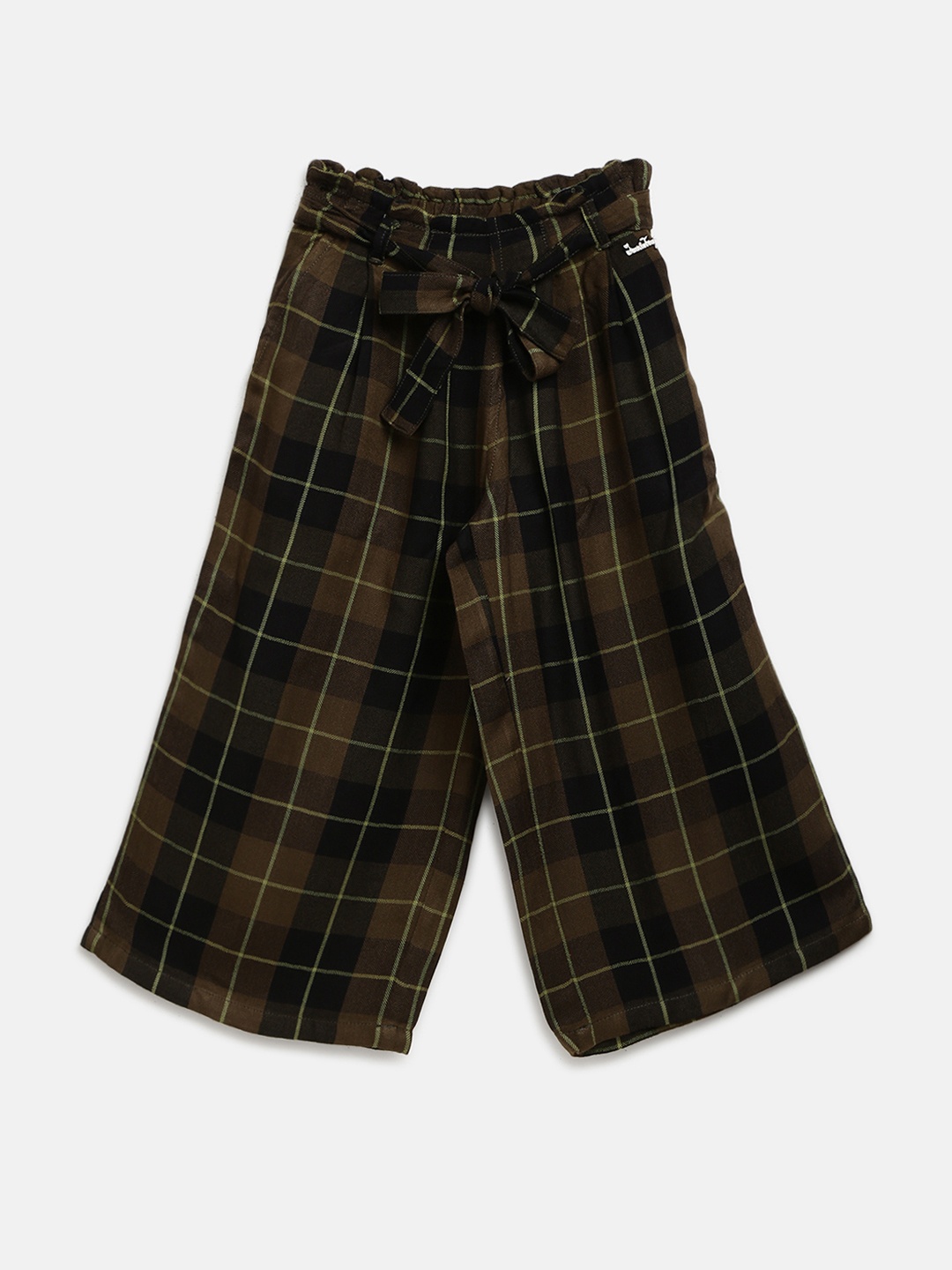

Gini and Jony Girls Olive Green & Black Regular Fit Checked Culottes