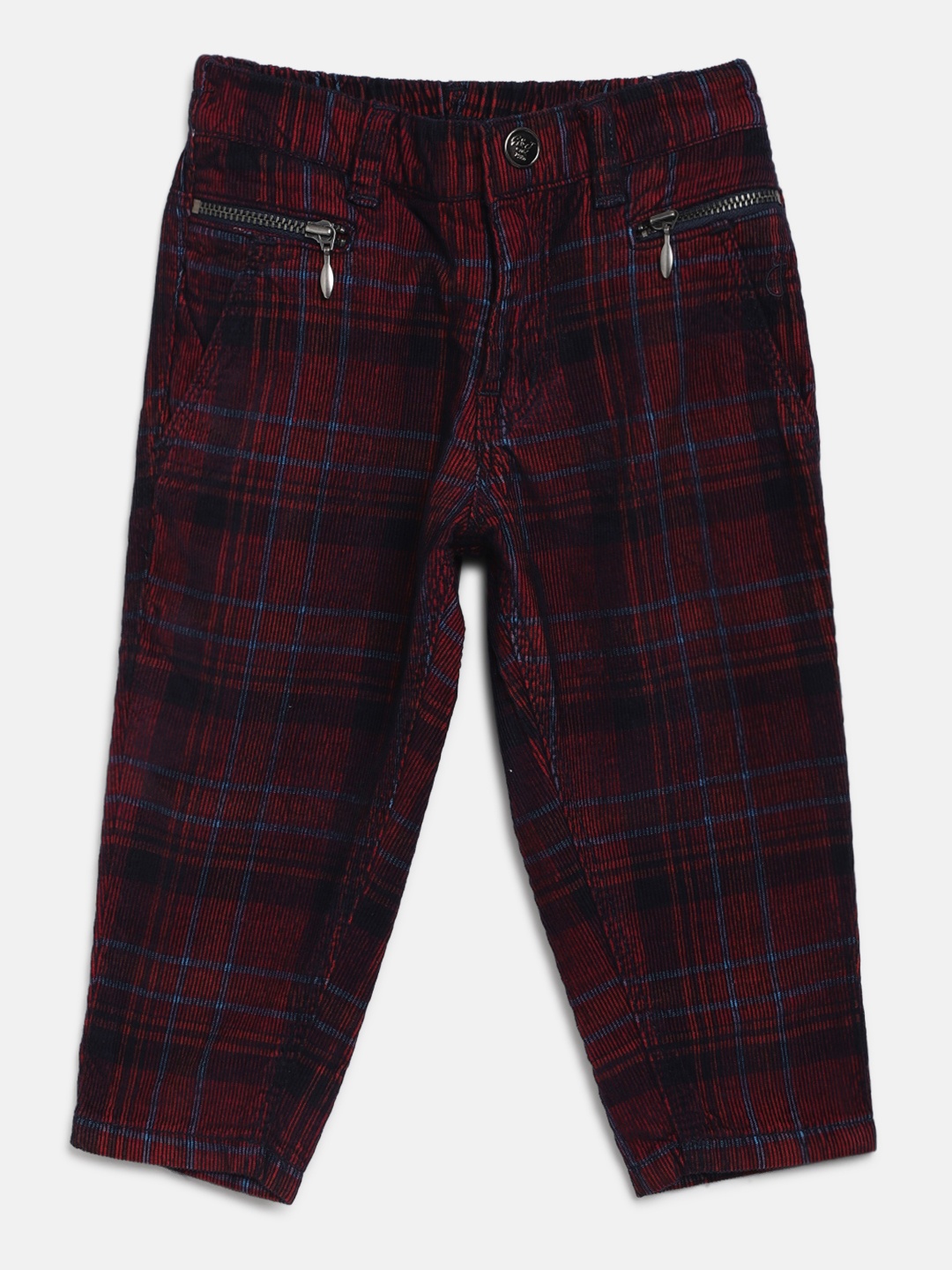 

Gini and Jony Girls Burgundy & Navy Blue Regular Fit Checked Regular Trousers