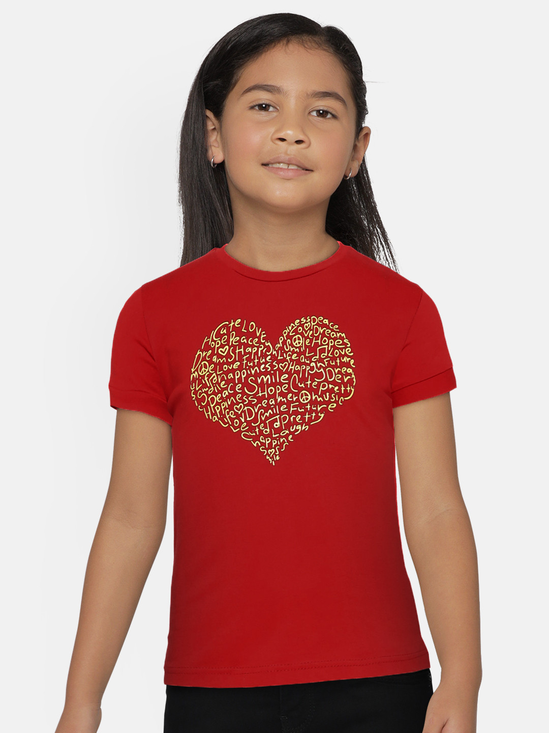 

Gini and Jony Girls Red Printed Pure Cotton Top