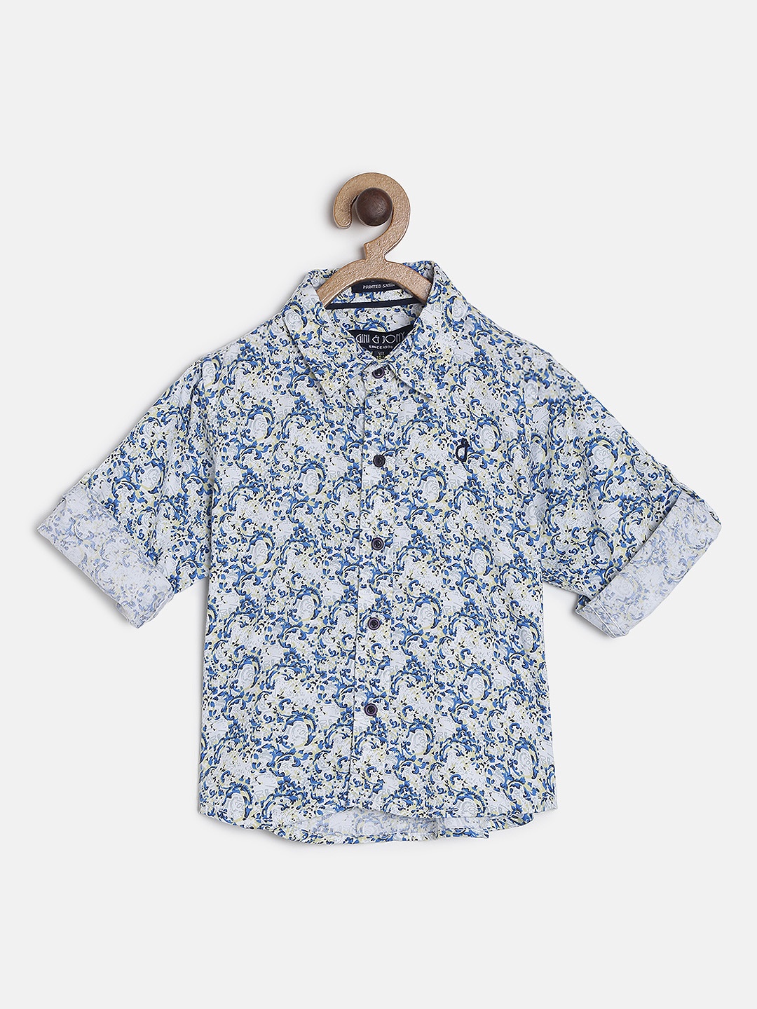 

Gini and Jony Boys White & Blue Slim Fit Printed Casual Shirt